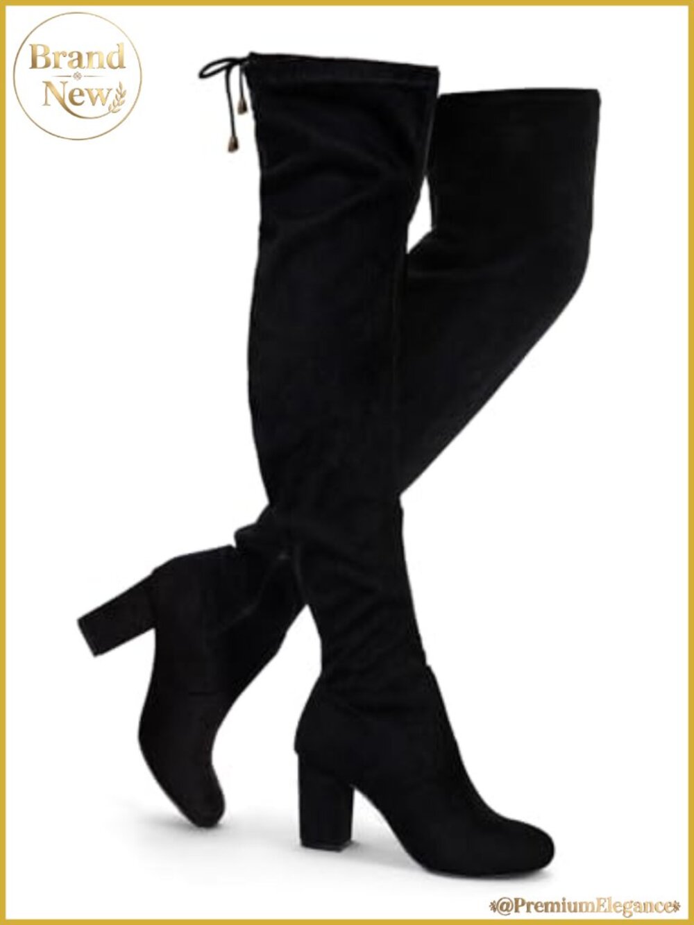 Faux Suede Thigh High Over the Knee Boots with 3 Inch Chunky Block Heel and